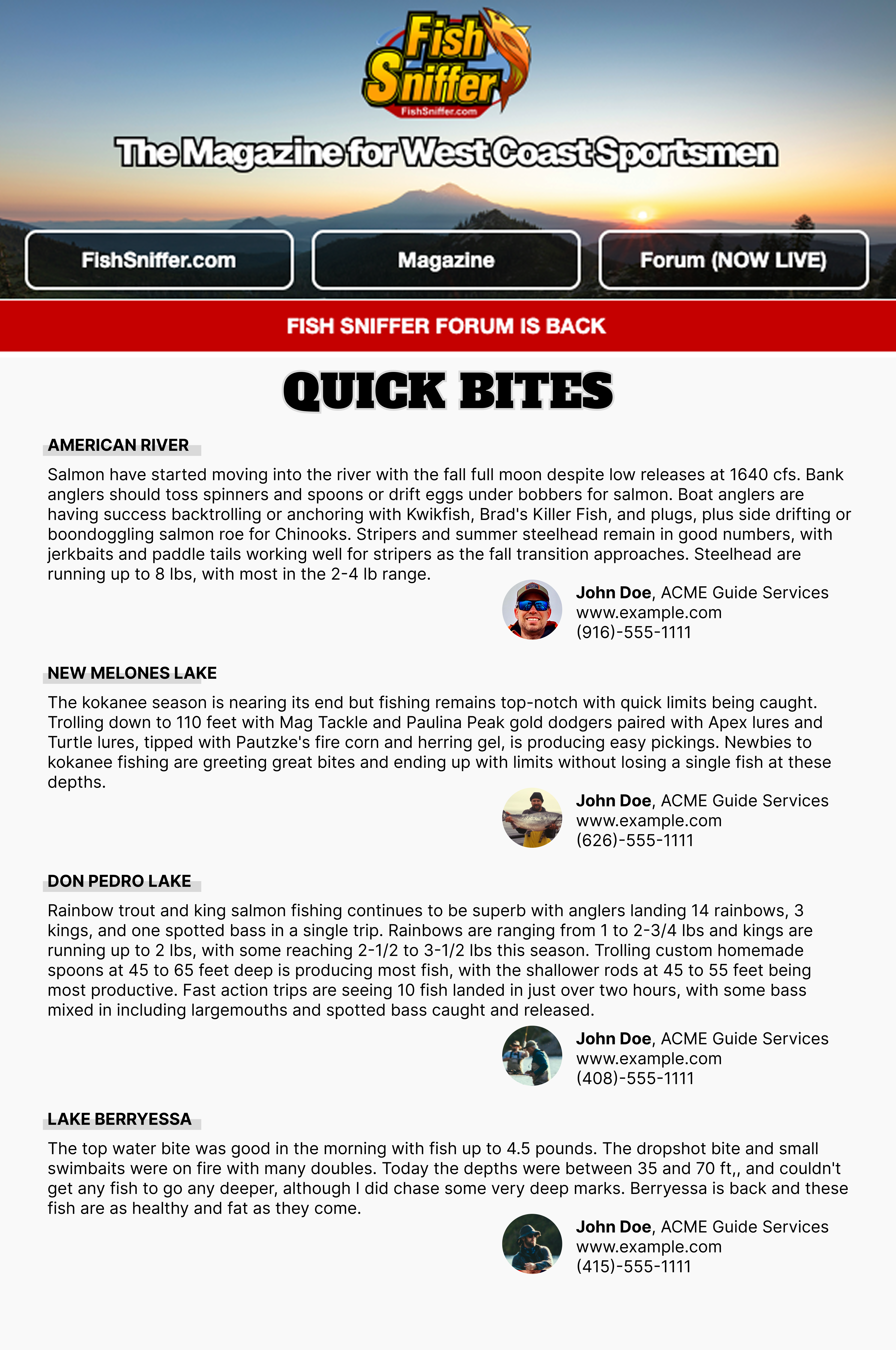 Fish Sniffer Newsletter featuring business partners