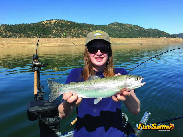 Rachel Smith rounded up this quality rainbow trout while fishing New Melones Reservoir with her dad Kevin on June 26.