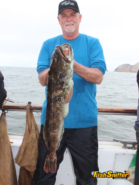 Joe McMurtrey shows off his jackpot-winning lingcod he successfully battled aboard the California Dawn on August 4.