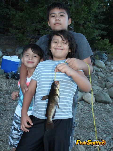 Catfish like this one displayed by the Gaiel Mendez and his two brothers are abundant in the clear waters of Lake Valley Reservoir.