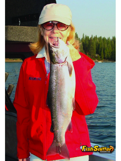 Jill Hygelund recently took a trip to Lake Almanor with her husband Chris to celebrate their 38th anniversary. They both caught trout, including this beautiful rainbow that Jill battled.