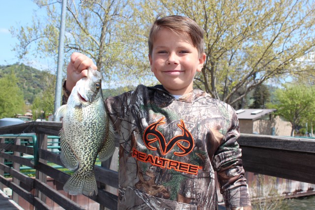 Big black crappie like this are the reward for anglers fishing docks and other structure on Clear Lake. 
