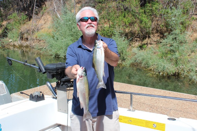 Dan Bacher, Fish Sniffer Editor, landed these two rainbows and two others, along with two bonus crappie, on a trip to Berryessa with Les Fernandes of Fish On Charters. 