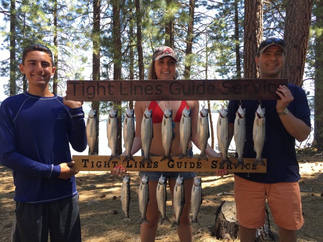 Russ Cipriani, Lucy Cipriani and Griffin Cipriani of Novato proudly display their limits of kokanee taken on a trolling adventure with Captain James Netzel.