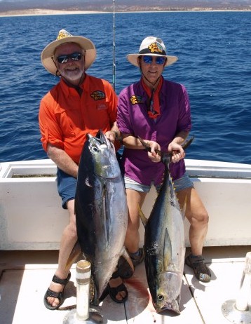 Fish Sniffer publisher Paul Kneeland and Bridget Looney with a pair of tuna caught on live bait out of Baja’s Hotel Palmas de Cortez.  